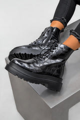 REGULATE Chunky Ankle Boots - Black Croc-1