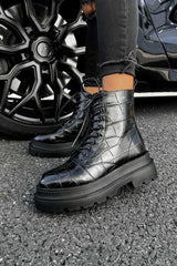 REGULATE Chunky Ankle Boots - Black Croc - 3