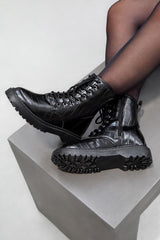 REMI Chunky Ankle Boots - Black Croc-1