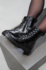 REMI Chunky Ankle Boots - Black Croc