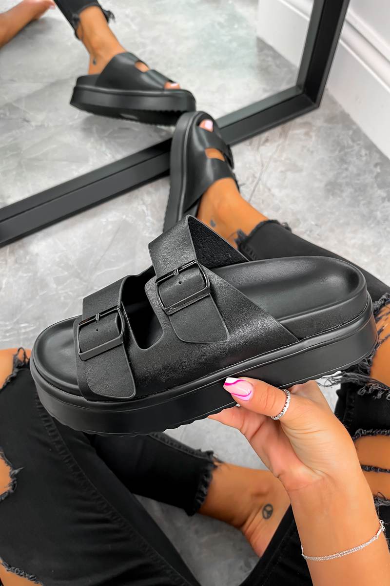 Aj Voyage Flatform Buckle Sandals Gladiator Black Shoes Uk Chunky