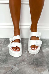 REMMY Chunky Buckle Sandals - White - 2