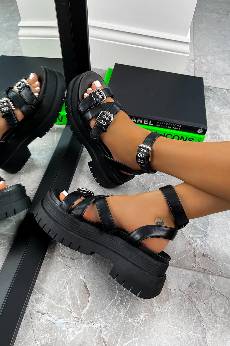 RETAKE Super Chunky Gladiator Sandals - Black PU-2