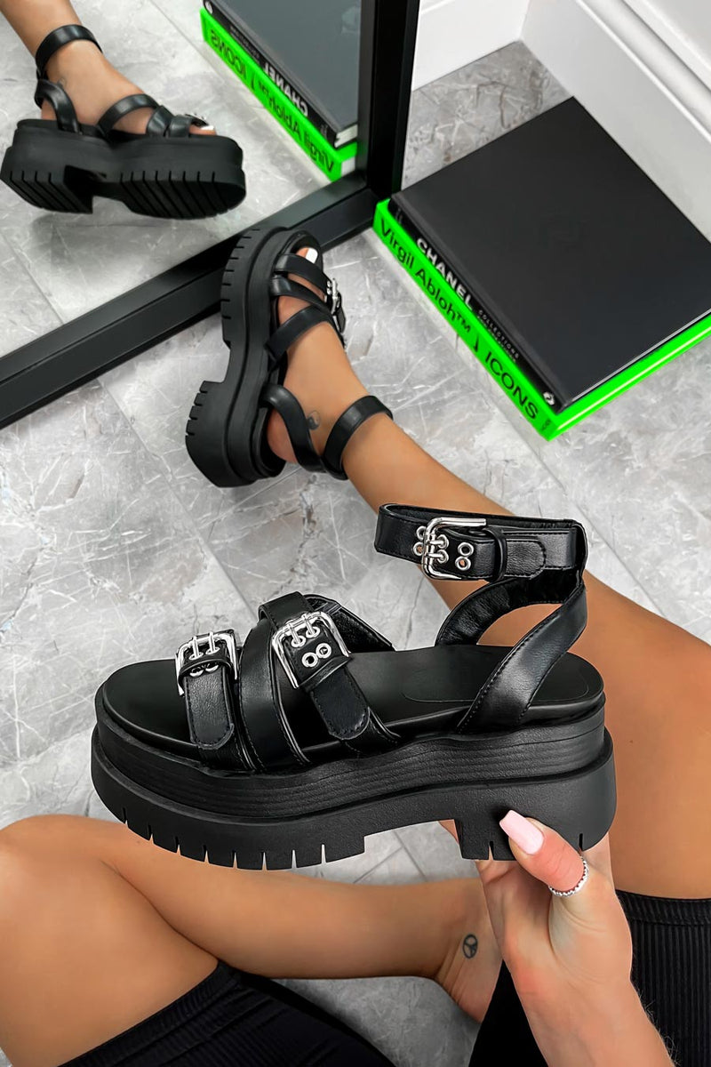 RETAKE Super Chunky Gladiator Sandals - Black PU-3