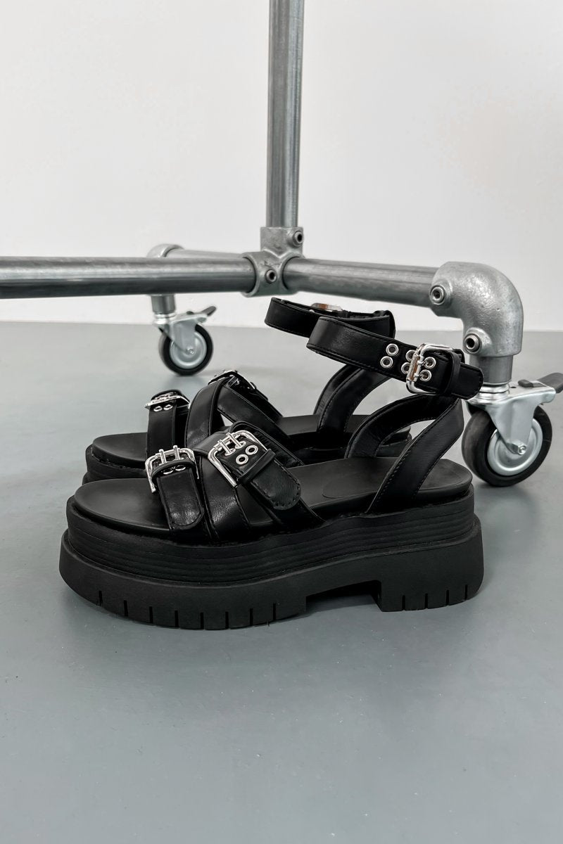 RETAKE Super Chunky Gladiator Sandals - Black PU - 4