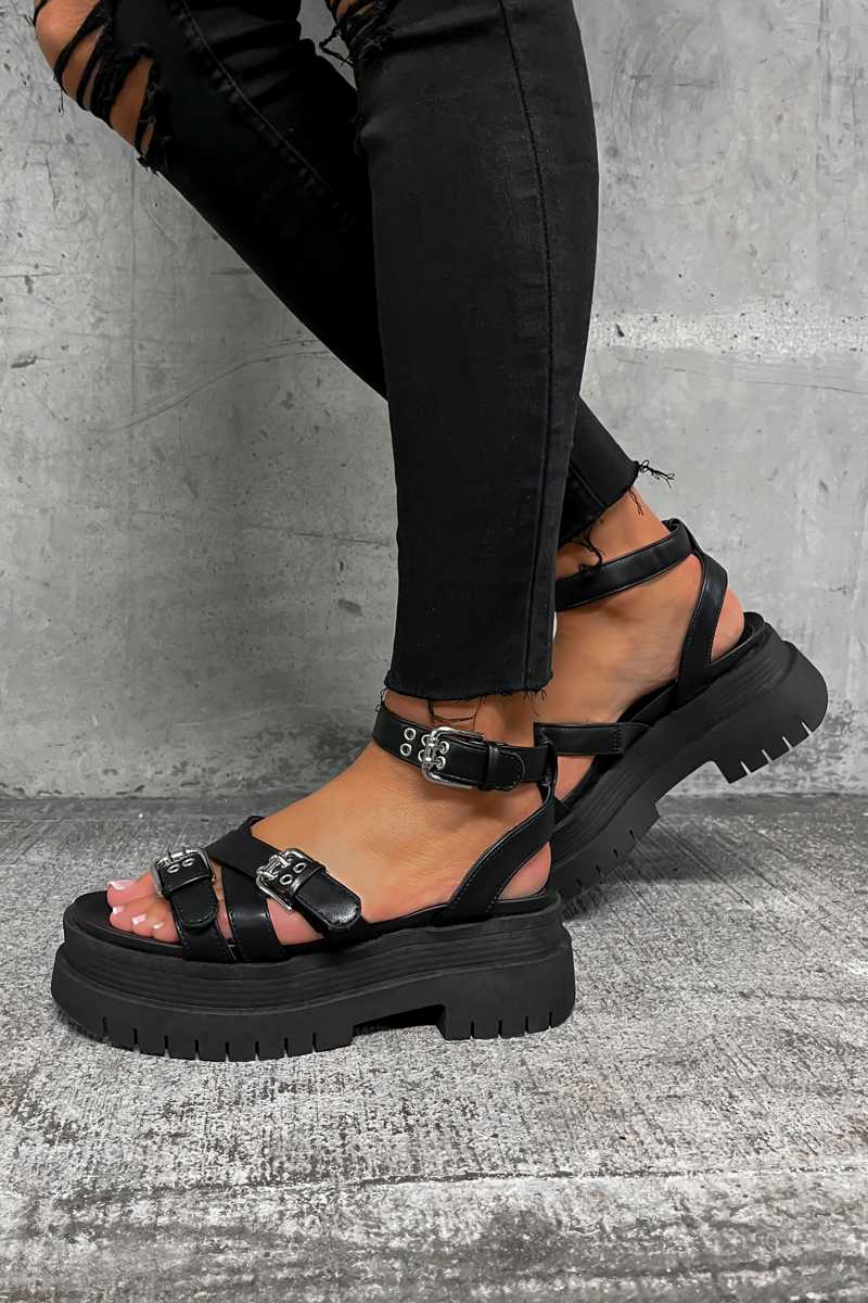RETAKE Super Chunky Gladiator Sandals - Black PU - 5