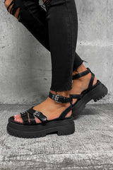 RETAKE Super Chunky Gladiator Sandals - Black PU - 5