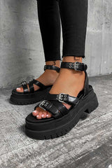 RETAKE Super Chunky Gladiator Sandals - Black PU - 6