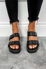 REVOLT Chunky Eyelet Sandals - Black - 3