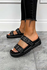 REVOLT Chunky Eyelet Sandals - Black - 1