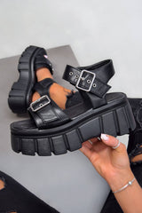 REVOLT Super Chunky Platform Sandals - Black PU - 2