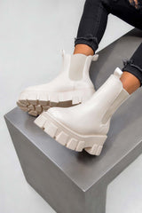RIO Chunky Sole Ankle Boots - Beige PU-1