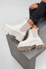 RIO Chunky Sole Ankle Boots - Beige PU-2