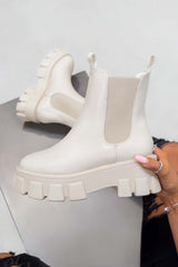 RIO Chunky Sole Ankle Boots - Beige PU