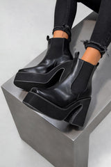 RISE UP Platform Chelsea Boots - Black PU-1