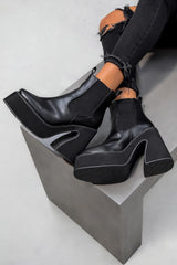 RISE UP Platform Chelsea Boots - Black PU