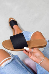 ROCHELLE Textured Strap Sliders - Black