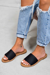 ROCHELLE Textured Strap Sliders - Black - 1