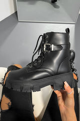 ROMY Chunky Sole Pocket Ankle Boots - Black PU - 3