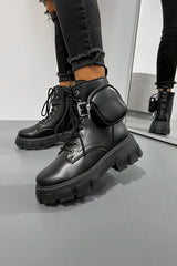 ROMY Chunky Sole Pocket Ankle Boots - Black PU - 4