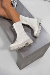 ROTA Zip Front Ankle Boots - Beige - 1