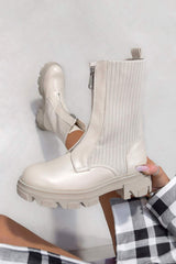 ROTA Zip Front Ankle Boots - Beige