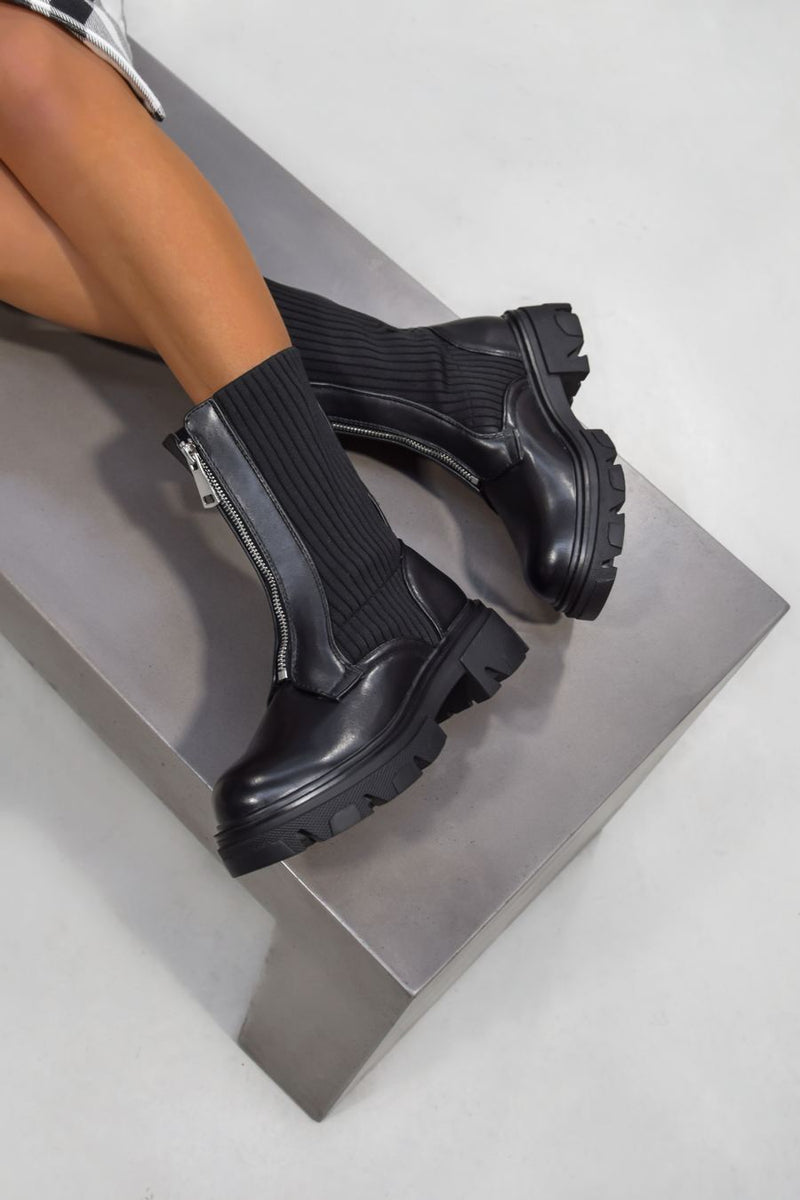 ROTA Zip Front Ankle Boots - Black