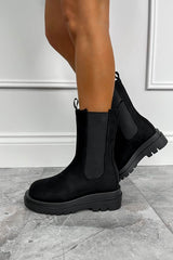 ROXIE Platform Mid Chelsea Boots - Black Suede - 1