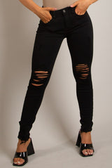 Ripped Skinny Denim Jeans - Black