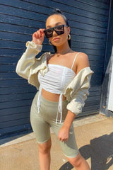 Ruched Mesh Strappy Top - White -1
