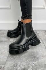 SAVANAH Contrast Stitch Ankle Boots - Black PU - 2