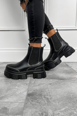 SAVANAH Contrast Stitch Ankle Boots - Black PU - 1