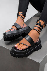 SHANIA Toe post Chunky Sandals - Black PU-1