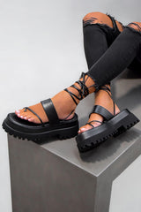 SHANIA Toe post Chunky Sandals - Black PU