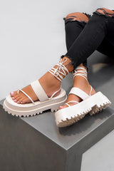 SHANIA Toe post Chunky Sandals - White PU