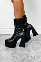 SHOW UP Platform Sock Fit Boots - Black PU - 1