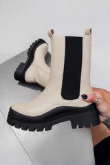 SOPHIA Chunky Chelsea Ankle Boots - Beige