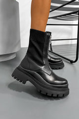 STELLA Sock Fit Zip Front Ankle Boots - Black PU