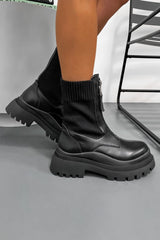 STELLA Sock Fit Zip Front Ankle Boots - Black PU - 3