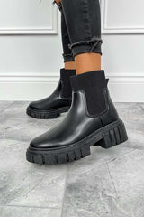 STEP BACK Chunky Sock Fit Ankle Boots - Black PU - 2