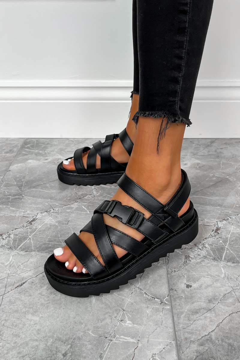 Chunky Platform Buckle Gladiator Sandals Black – AJ VOYAGE