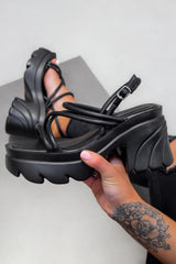 TALIA Chunky Platform Sandals - Black PU 1