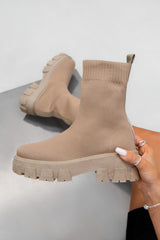 TASMIN Chunky Sock Fit Ankle Boots - Mocha