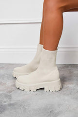 TASMIN Chunky Sock Fit Ankle Boots - Beige - 1