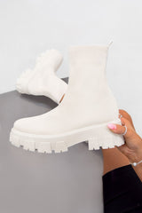TASMIN Chunky Sock Fit Ankle Boots - Beige