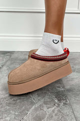 TASS Suede Embroidered Chunky Slippers - Beige - 1