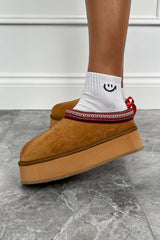 TASS Suede Embroidered Chunky Slippers - Camel