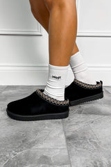TAZMEN Suede Embroidered Slippers - Black - 1