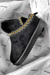 TAZMEN Suede Embroidered Slippers - Black - 2