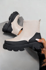 TOUGH LOVE Zip Front Ankle Boots - Beige PU